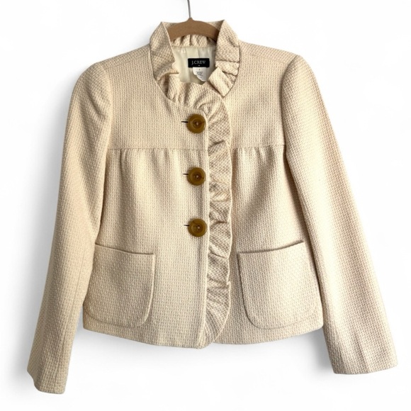 J. Crew Jackets & Blazers - Vintage J. Crew Cropped Jacket Textured Wool Cream Ruffle Feminine Size 0
